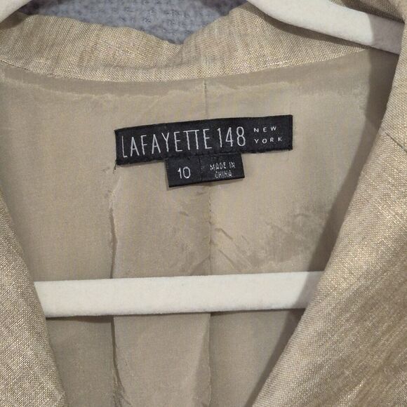 Lafayette 148 New York Women's Golden Tan Linen 3 Button Blazer 10 - Picture 2 of 8